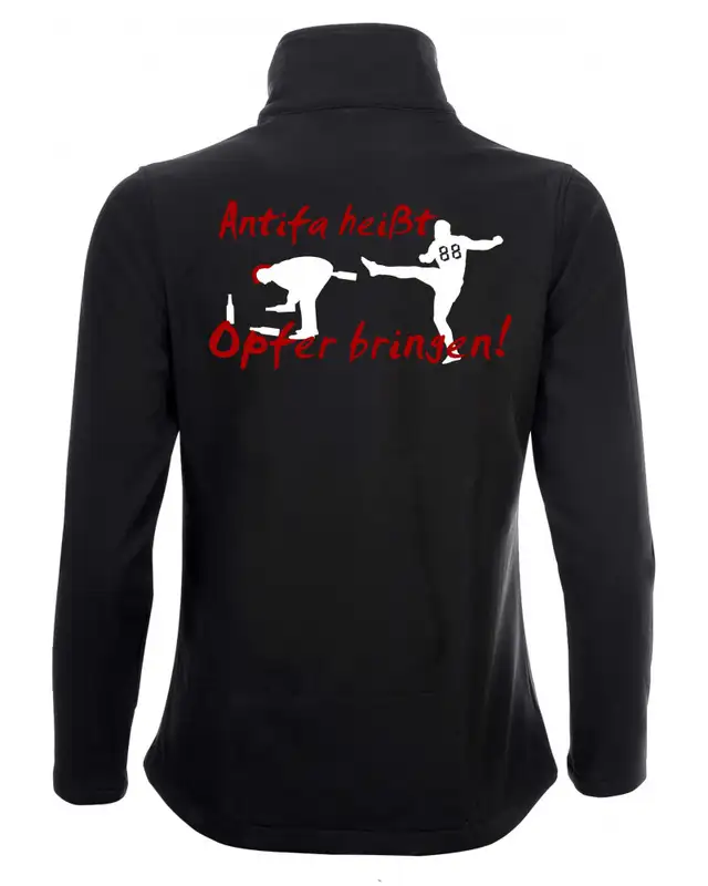 Bestickte Damen Softshell Jacke "2 Lagen" (Antifa heißt Opfer bringen) Bild 2