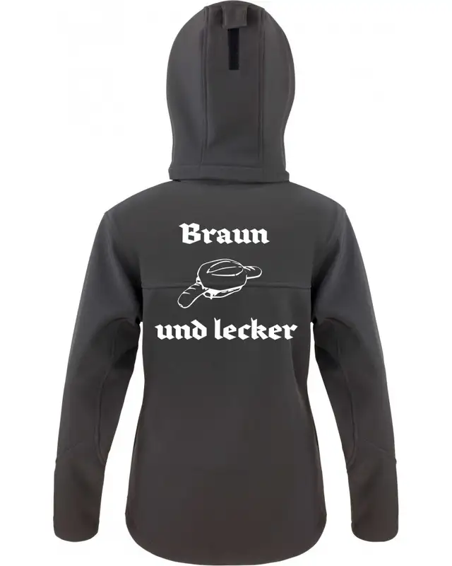 Bestickte Damen Softshell Kapuzenjacke (Braun und lecker) Bild 2