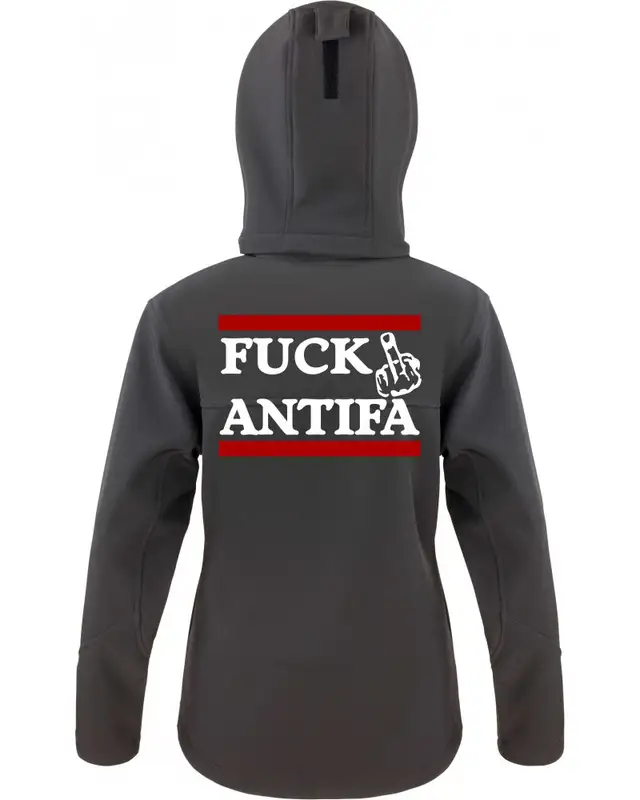 Bestickte Damen Softshell Kapuzenjacke (Fuck Antifa) Bild 2