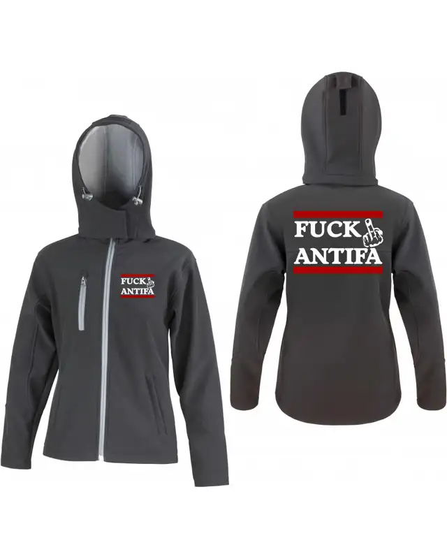 Bestickte Damen Softshell Kapuzenjacke (Fuck Antifa) Bild 3