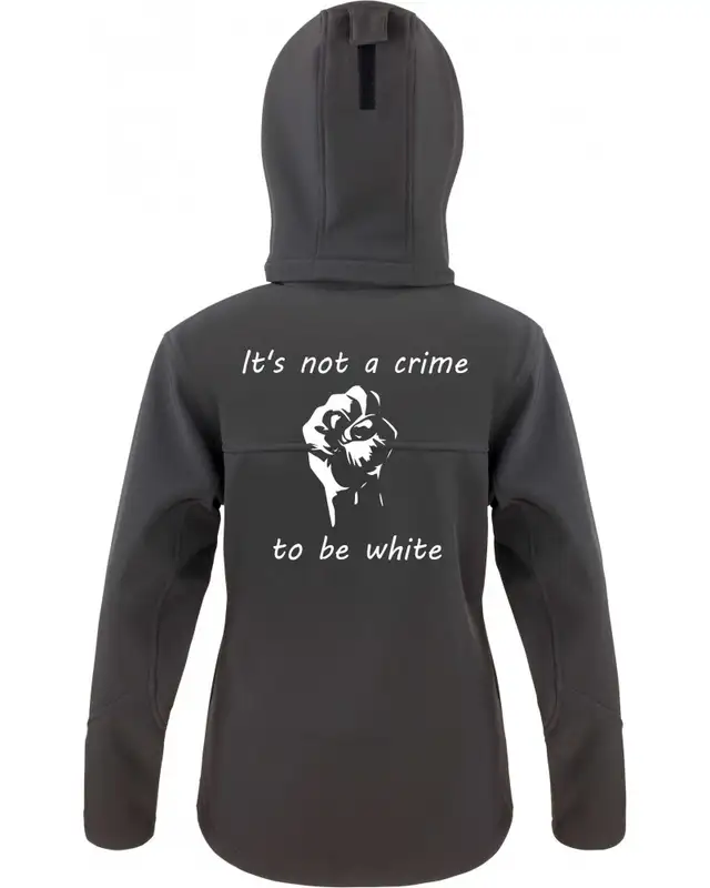 Bestickte Damen Softshell Kapuzenjacke (Its not a crime to be white) Bild 2