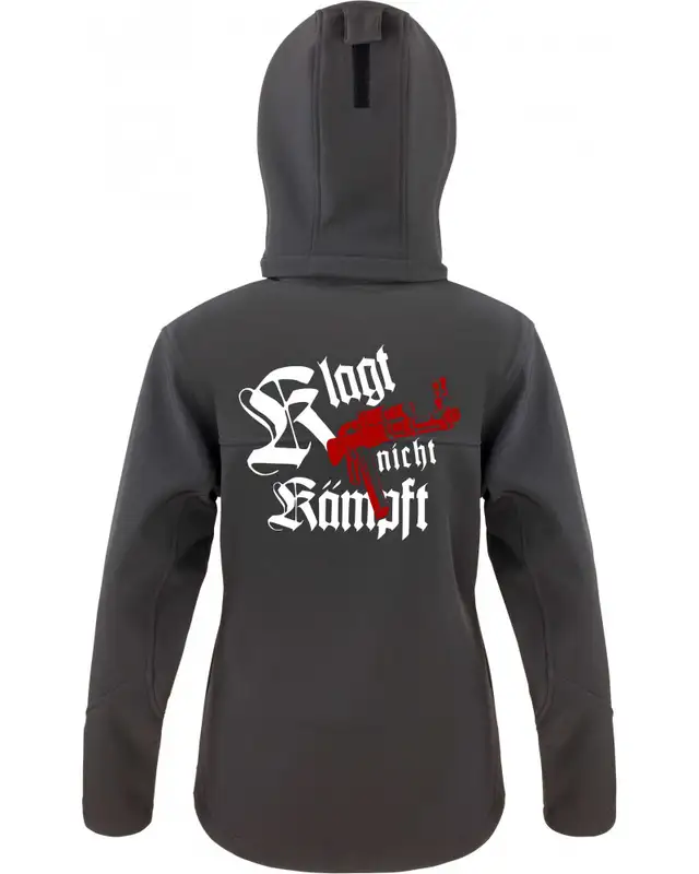 Bestickte Damen Softshell Kapuzenjacke (Klagt nicht kämpft, Ak47) Bild 2
