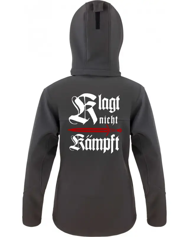 Bestickte Damen Softshell Kapuzenjacke (Klagt nicht kämpft, Schwert) Bild 2