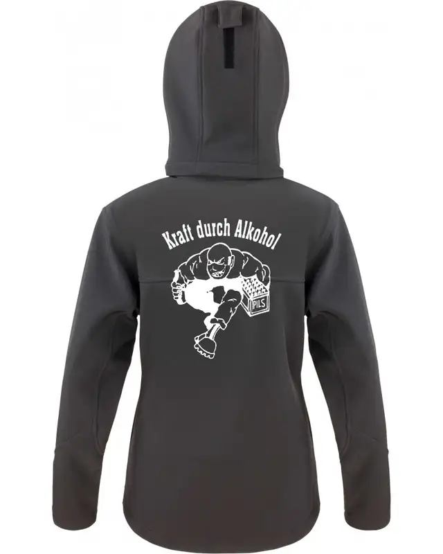 Bestickte Damen Softshell Kapuzenjacke (Kraft durch Alkohol) Bild 2