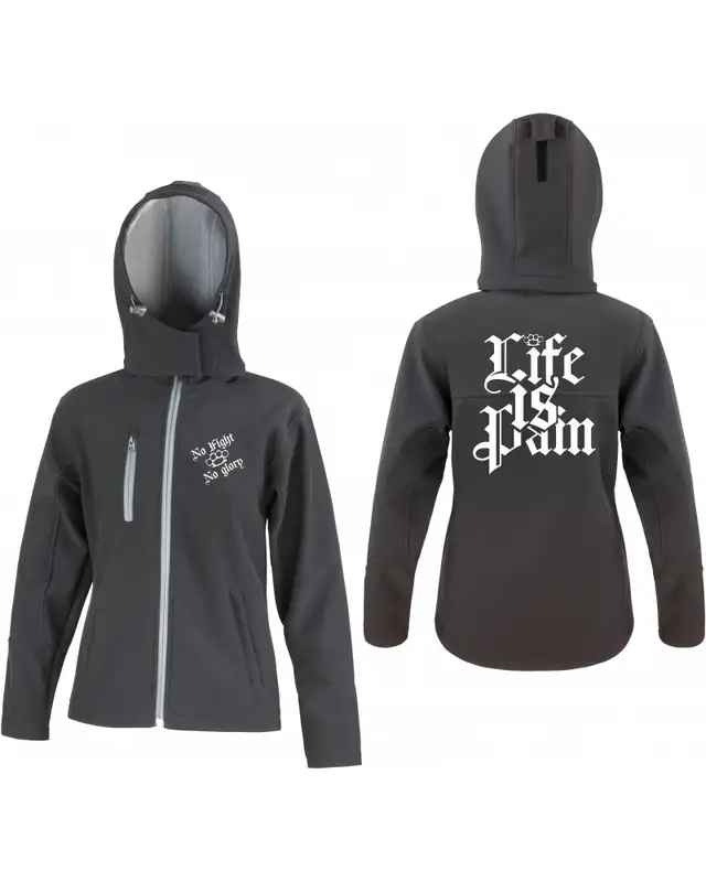 Bestickte Damen Softshell Kapuzenjacke (Life is Pain) Bild 3