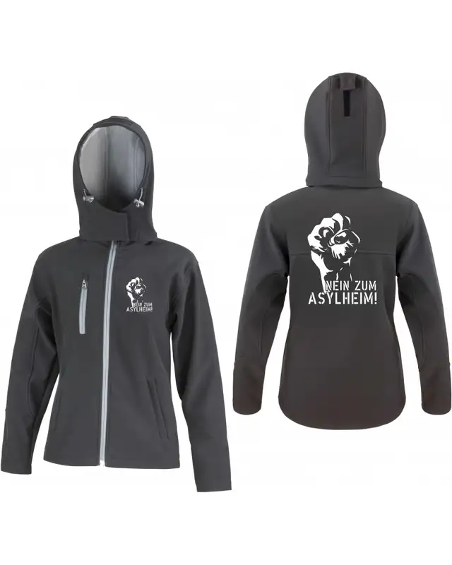Bestickte Damen Softshell Kapuzenjacke (Nein zum Asylheim) Bild 3