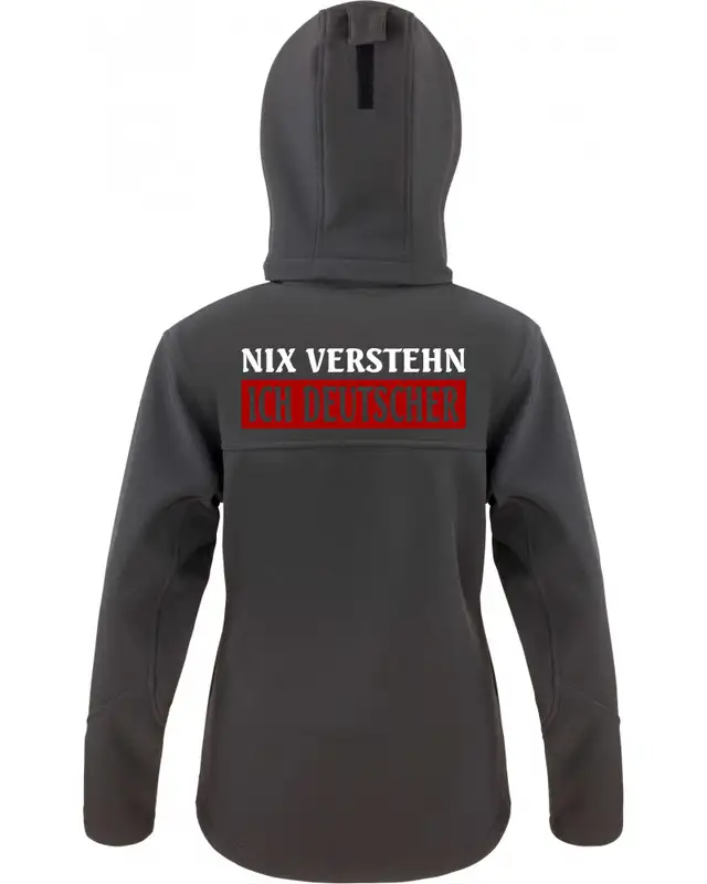 Bestickte Damen Softshell Kapuzenjacke (Nix verstehen, ich deutscher) Bild 2