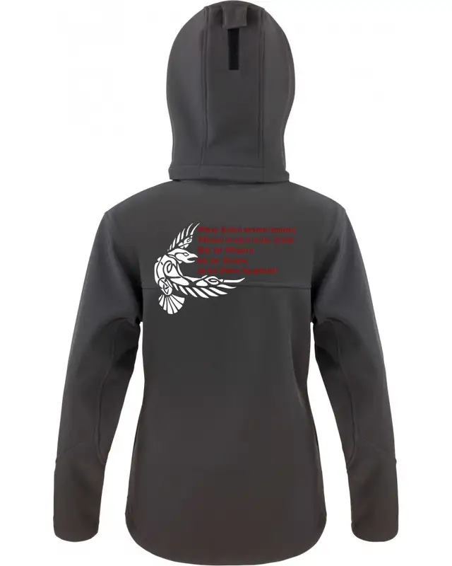 Bestickte Damen Softshell Kapuzenjacke (Odins Raben werden kommen) Bild 2
