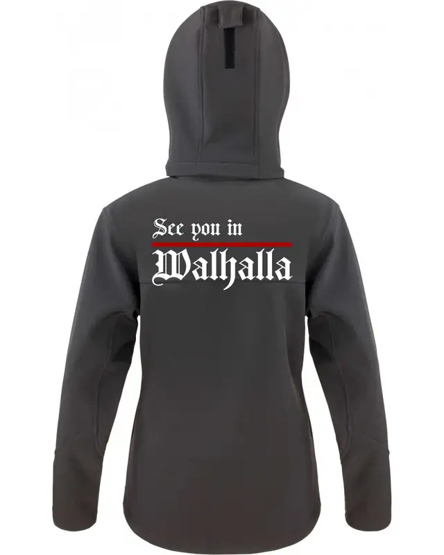 Bestickte Damen Softshell Kapuzenjacke (See you in Walhalla, Strich) Bild 2