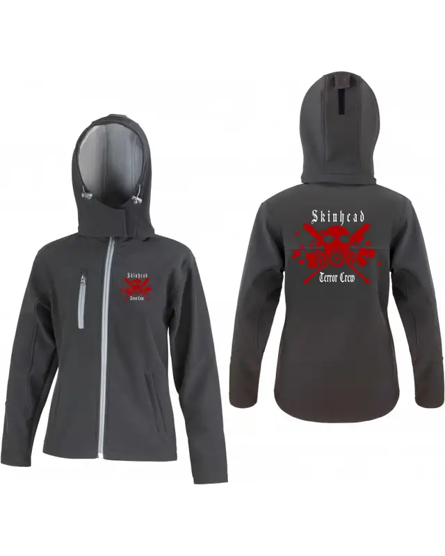 Bestickte Damen Softshell Kapuzenjacke (Skinhead Terror Crew) Bild 3