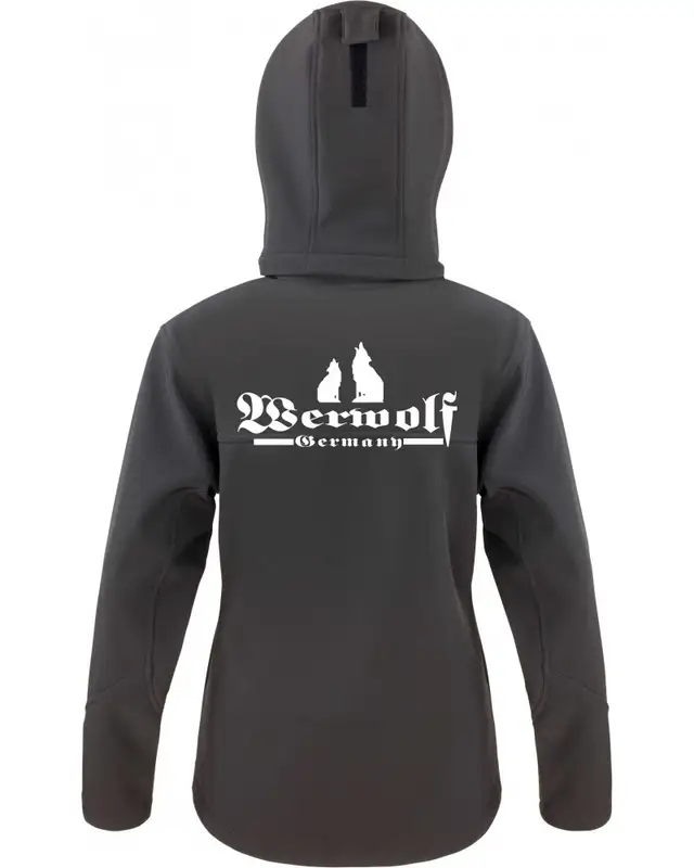 Bestickte Damen Softshell Kapuzenjacke (Werwolf Germany mit Wolf) Bild 2