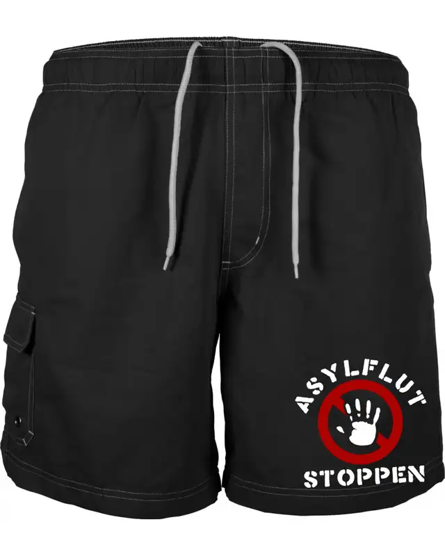 Bestickte Herren Badehose (Asylflut stoppen)