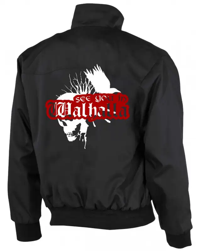 Bestickte Herren Harrington Jacke (See you in Walhalla, Totenkopf) Bild 2