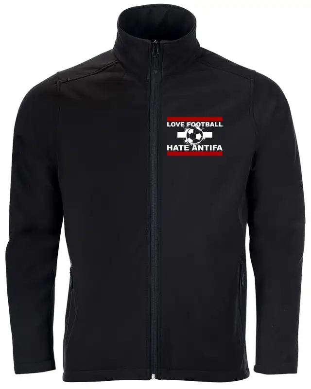 Bestickte Herren Softshell Jacke "2 Lagen" (Love Football hate Antifa)