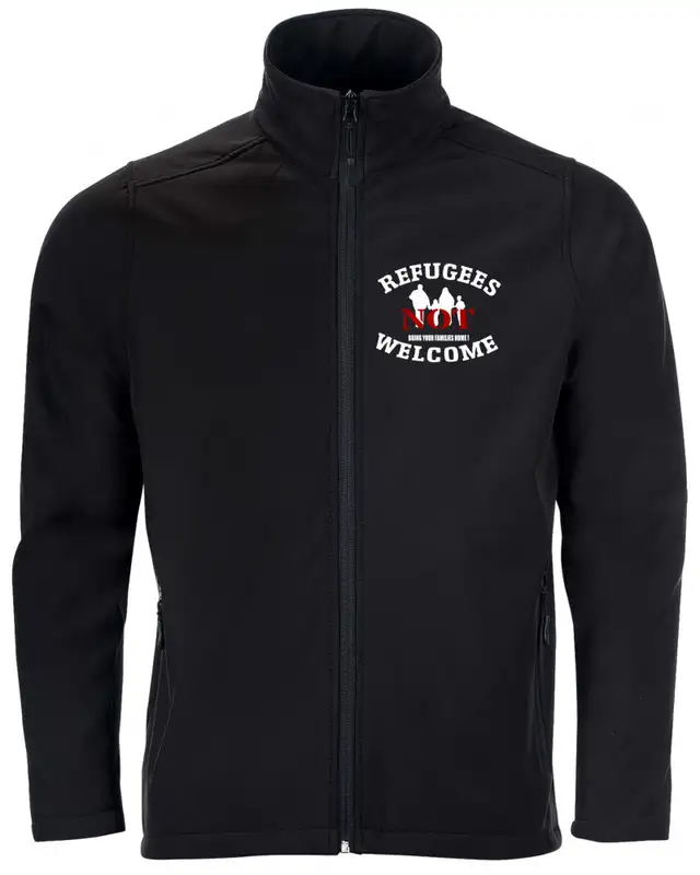 Bestickte Herren Softshell Jacke "2 Lagen" (Refugees not welcome)