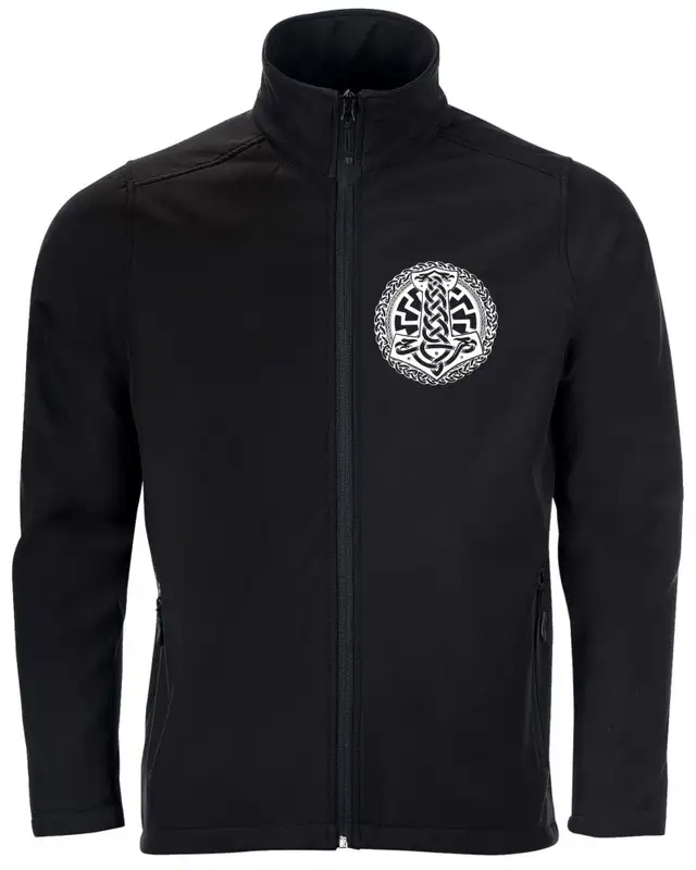 Bestickte Herren Softshell Jacke "2 Lagen" (Schwarze Sonne, Thorhammer)