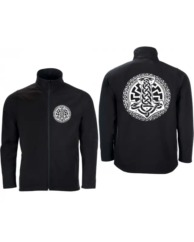 Bestickte Herren Softshell Jacke "2 Lagen" (Schwarze Sonne, Thorhammer) Bild 3