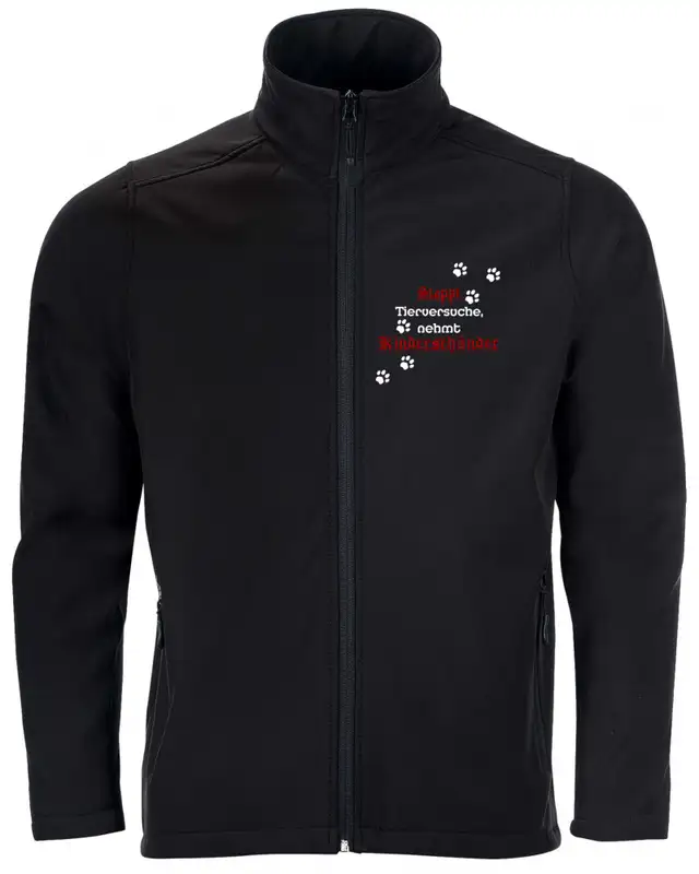 Bestickte Herren Softshell Jacke "2 Lagen" (Stoppt Tierversuche, nehmt Kinderschänder)