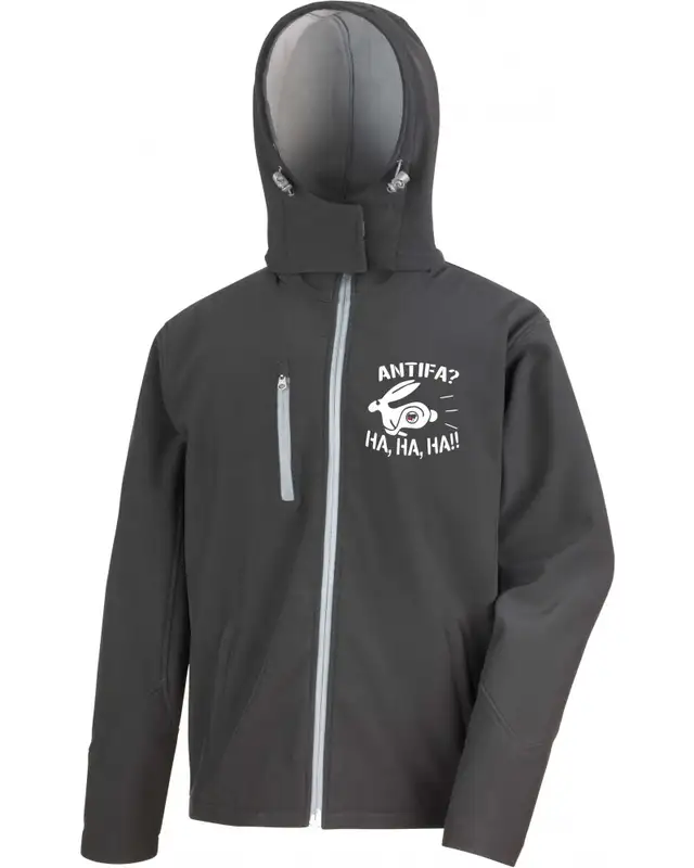 Bestickte Herren Softshell Kapuzenjacke (Antifa, ha ha ha)