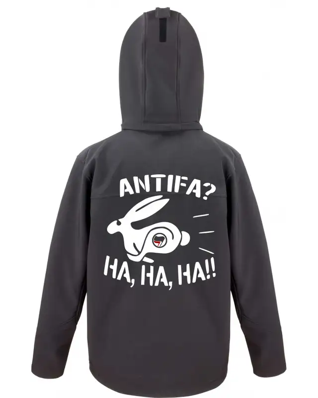 Bestickte Herren Softshell Kapuzenjacke (Antifa, ha ha ha) Bild 2