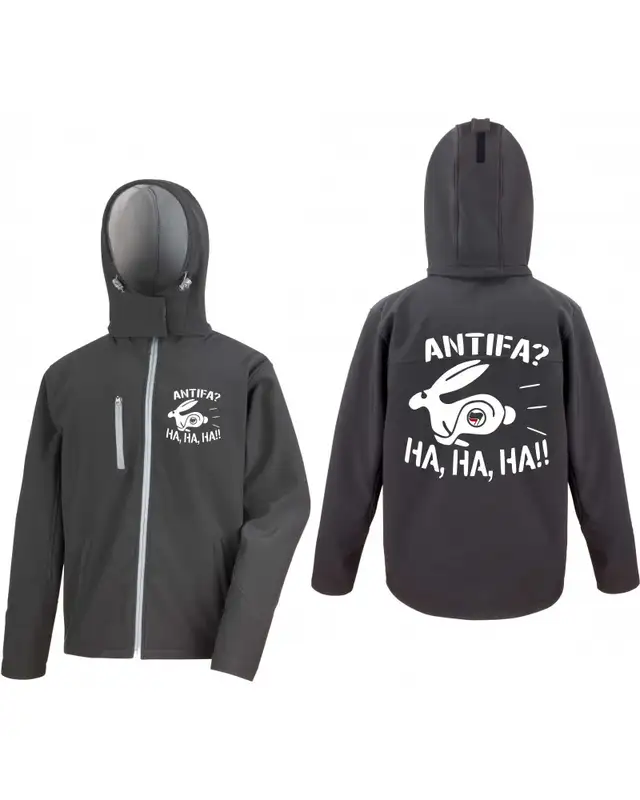 Bestickte Herren Softshell Kapuzenjacke (Antifa, ha ha ha) Bild 3