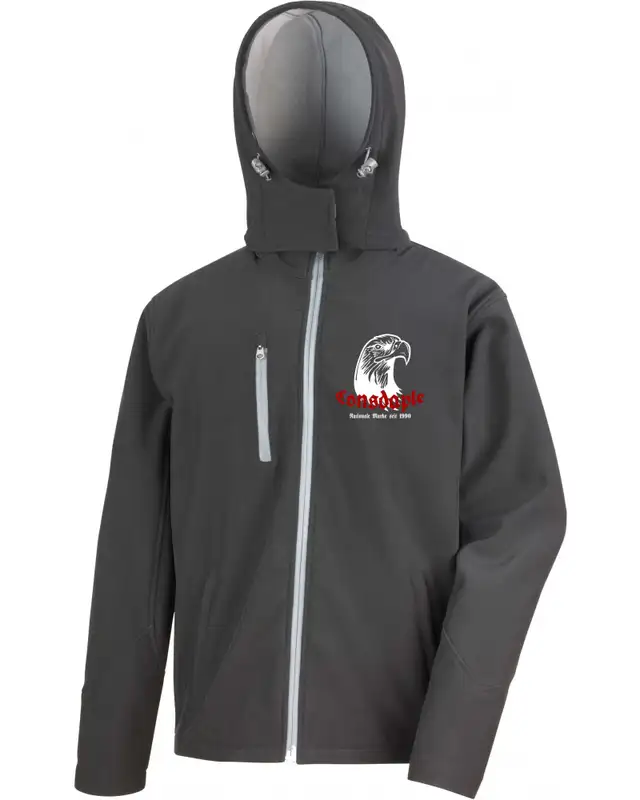 Bestickte Herren Softshell Kapuzenjacke (Consdaple, Adlerkopf 1990)