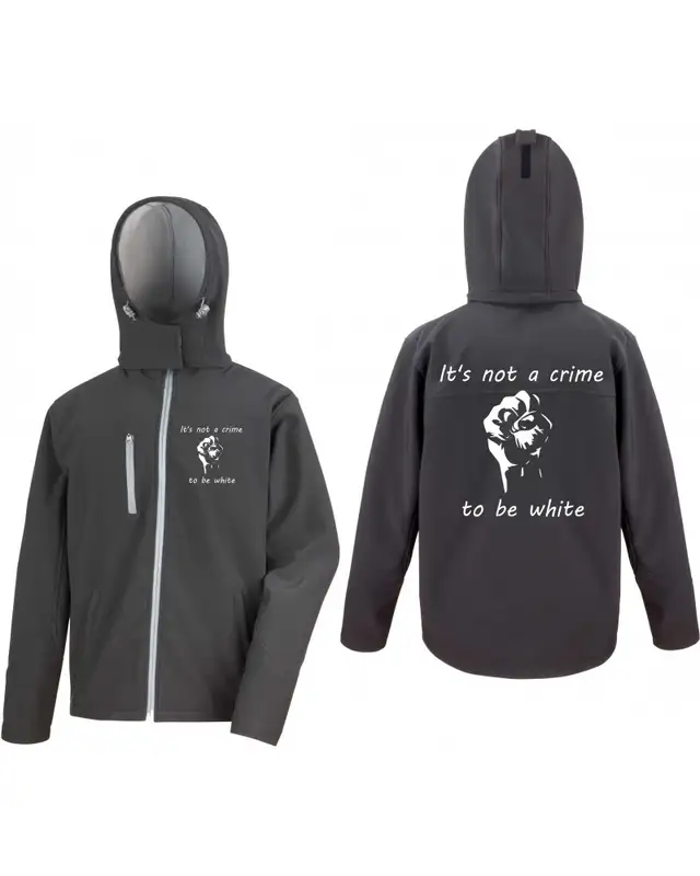 Bestickte Herren Softshell Kapuzenjacke (Its not a crime to be white) Bild 3
