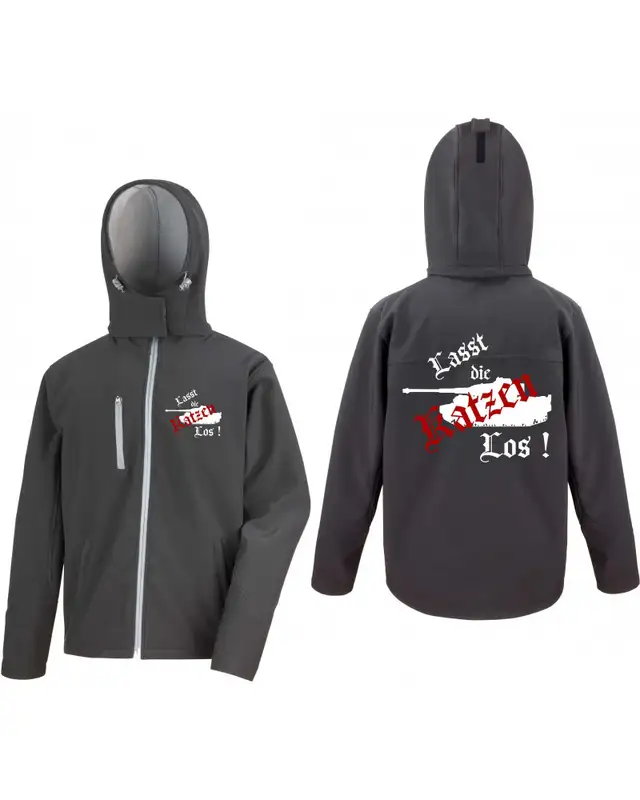 Bestickte Herren Softshell Kapuzenjacke (Lasst die Katzen los) Bild 3
