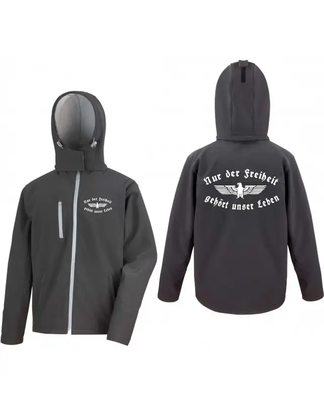 Bestickte Herren Softshell Kapuzenjacke (Nur der Freiheit gehört unser Leben) Bild 3
