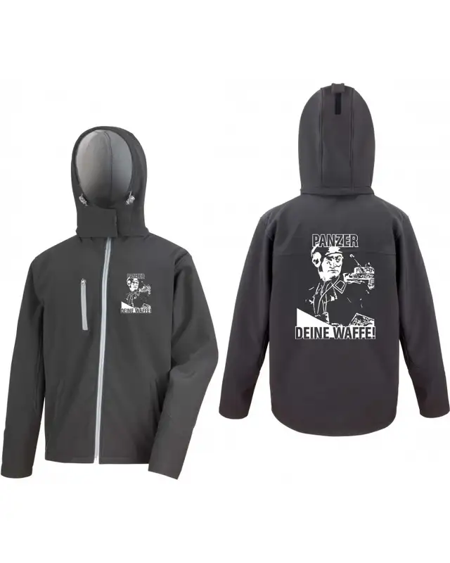 Bestickte Herren Softshell Kapuzenjacke (Panzer, deine Waffe!) Bild 3