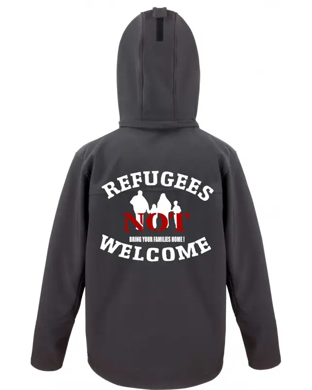 Bestickte Herren Softshell Kapuzenjacke (Refugees not welcome) Bild 2