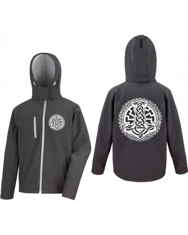 Bestickte Herren Softshell Kapuzenjacke (Schwarze Sonne, Thorhammer) Bild 3