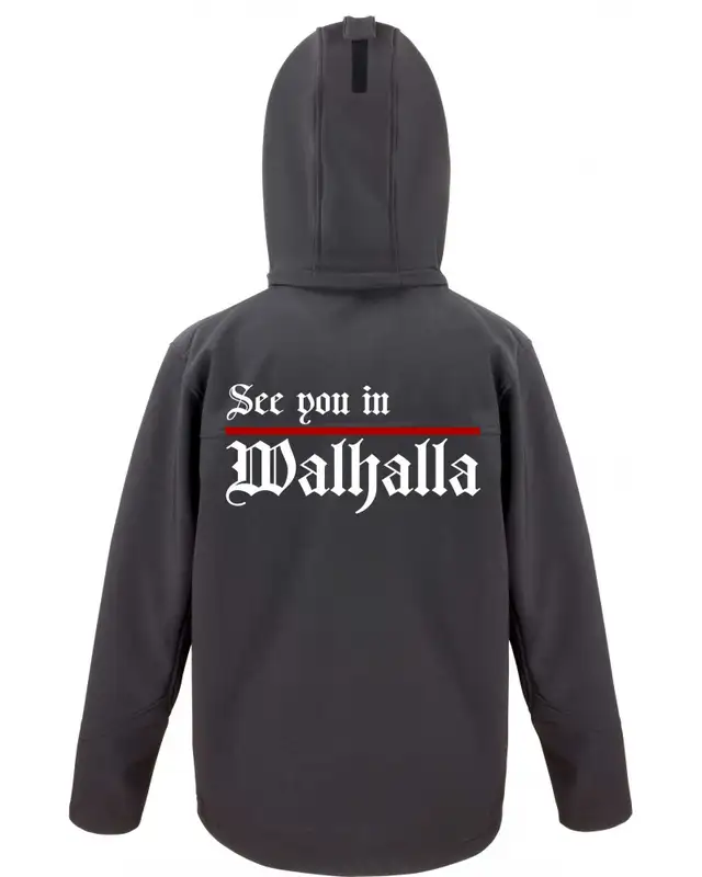 Bestickte Herren Softshell Kapuzenjacke (See you in Walhalla, Strich) Bild 2
