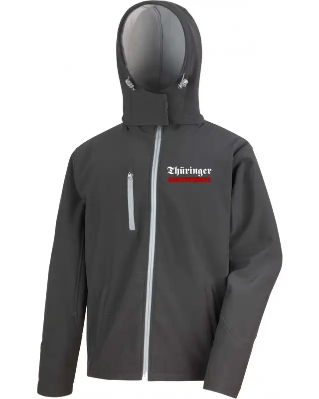Bestickte Herren Softshell Kapuzenjacke (Thüringer, wir bereuen nicht)