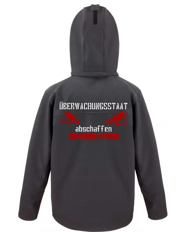 Bestickte Herren Softshell Kapuzenjacke (Überwachungsstaat abschaffen) Bild 2