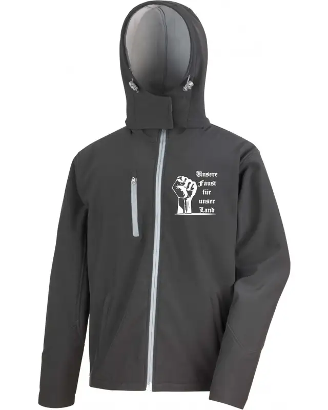Bestickte Herren Softshell Kapuzenjacke (Unsere Faust für unser Land)