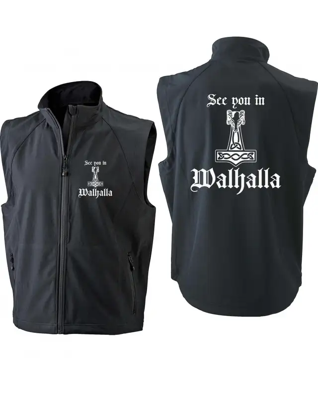 Bestickte Herren Weste (See you in Walhalla Thorhammer) Bild 3