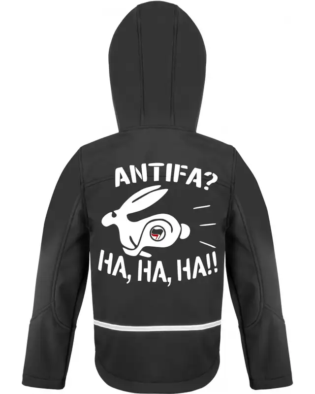 Bestickte Kinder Softshell Kapuzenjacke (Antifa, ha ha ha) Bild 2