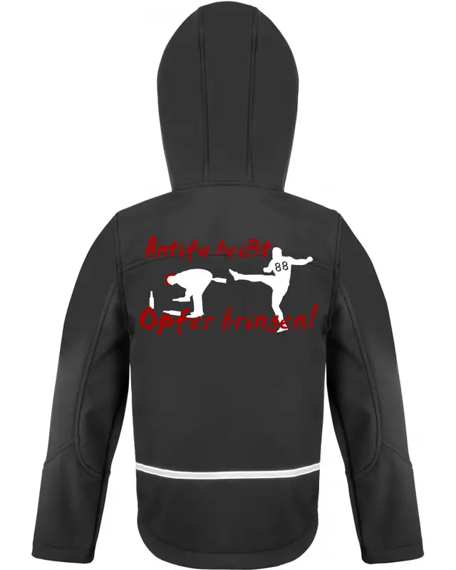 Bestickte Kinder Softshell Kapuzenjacke (Antifa heißt Opfer bringen) Bild 2
