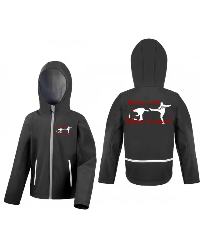 Bestickte Kinder Softshell Kapuzenjacke (Antifa heißt Opfer bringen) Bild 3