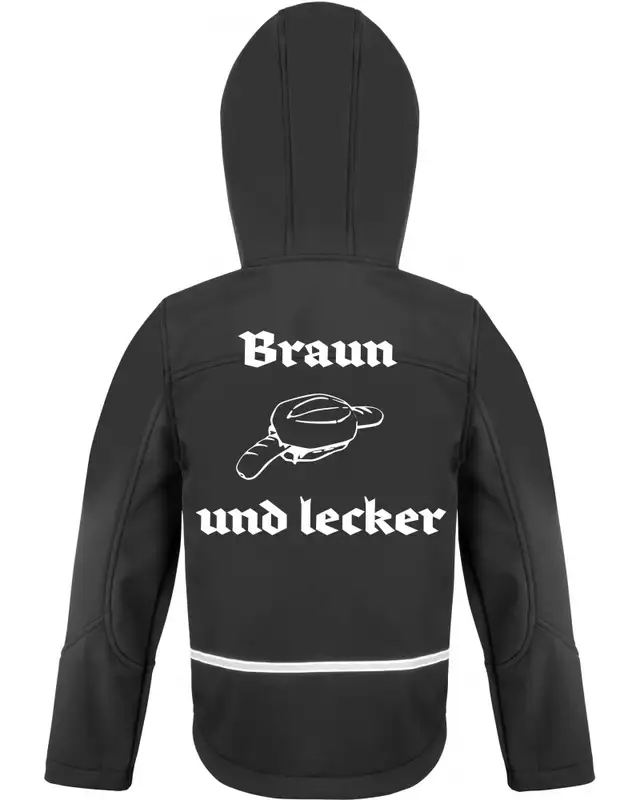 Bestickte Kinder Softshell Kapuzenjacke (Braun und lecker) Bild 2