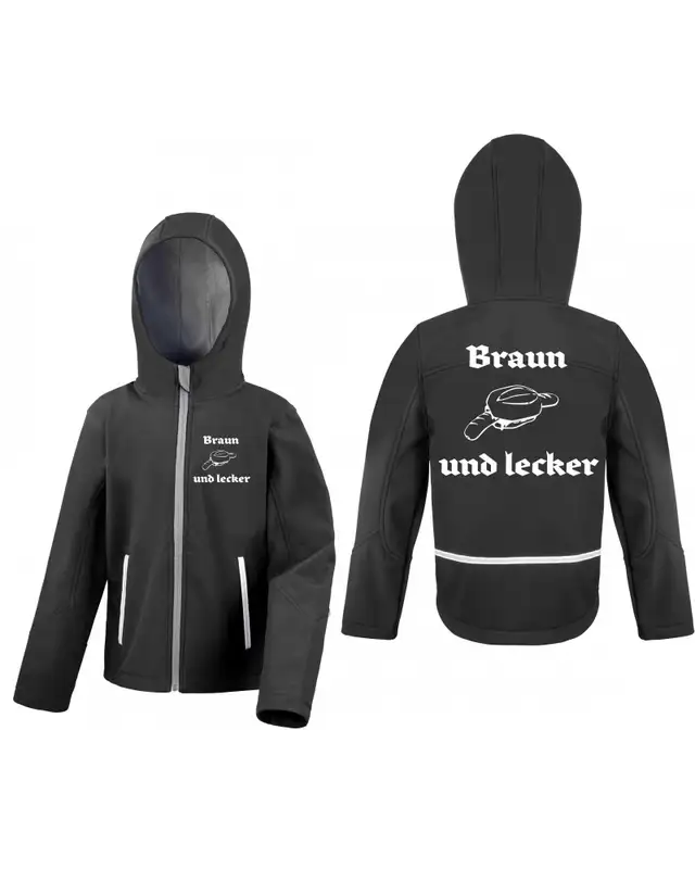 Bestickte Kinder Softshell Kapuzenjacke (Braun und lecker) Bild 3