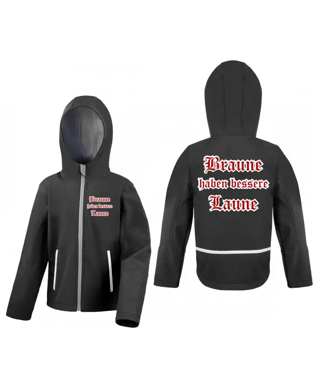 Bestickte Kinder Softshell Kapuzenjacke (Braune haben bessere laune) Bild 3