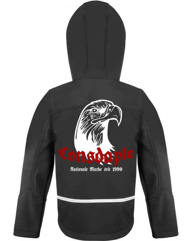 Bestickte Kinder Softshell Kapuzenjacke (Consdaple, Adlerkopf 1990) Bild 2