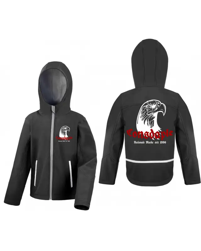 Bestickte Kinder Softshell Kapuzenjacke (Consdaple, Adlerkopf 1990) Bild 3