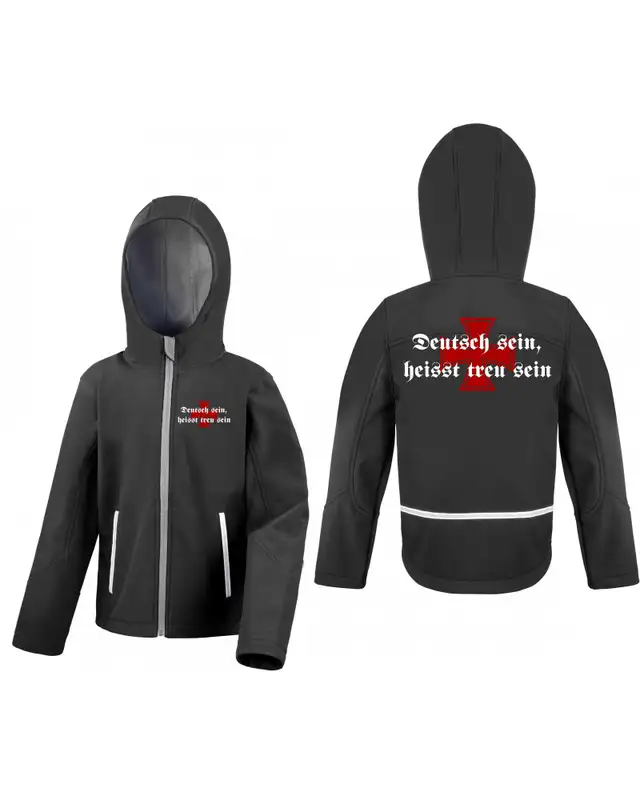 Bestickte Kinder Softshell Kapuzenjacke (Deutsch sein, heißt treu sein) Bild 3