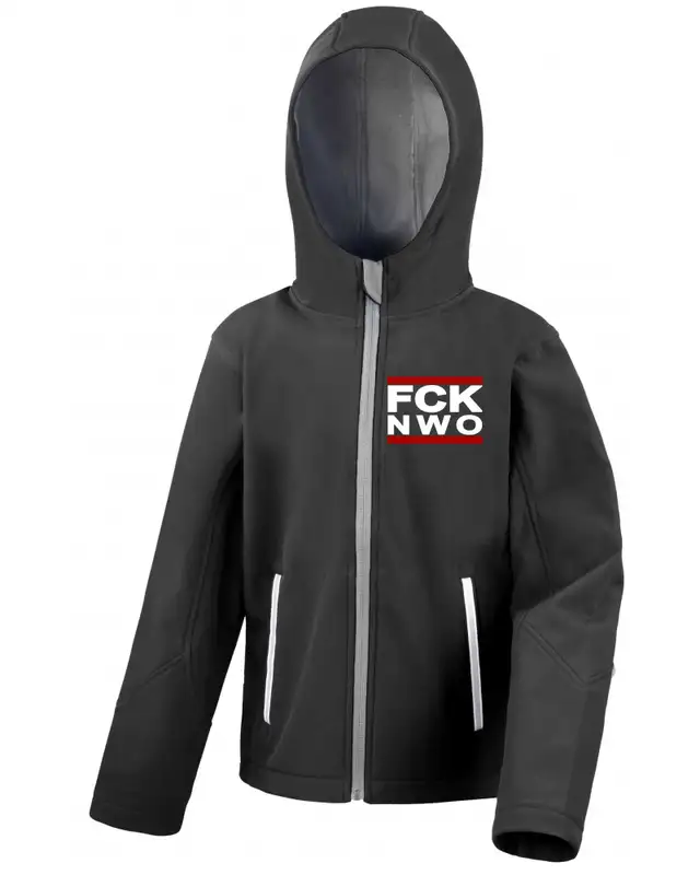 Bestickte Kinder Softshell Kapuzenjacke (FCK NWO)