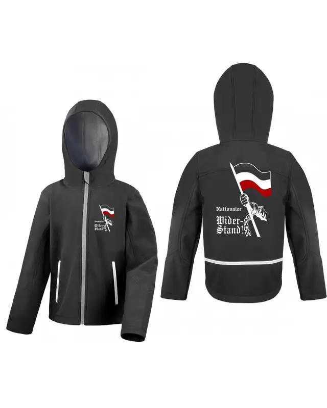 Bestickte Kinder Softshell Kapuzenjacke (Nationaler Widerstand, Fahne) Bild 3