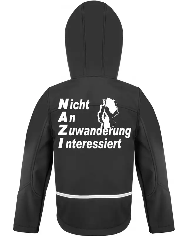 Bestickte Kinder Softshell Kapuzenjacke (Nicht an Zuwanderung interessiert, Fahne) Bild 2