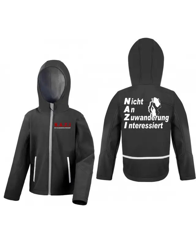 Bestickte Kinder Softshell Kapuzenjacke (Nicht an Zuwanderung interessiert, Fahne) Bild 3
